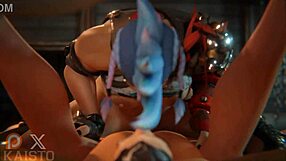 Junker queen catches a guy stealing and takes control in this 3d cartoon