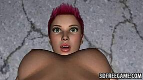 in the 3d world, a redhead lesbian babe gets her wet pussy licked by another babe