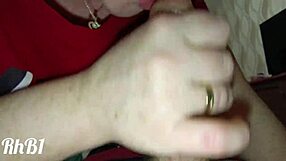 Closeup blowjob and handjob on big cock leading to cumshot