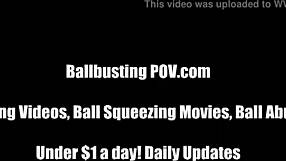 mistress humiliates slave with ball kicking