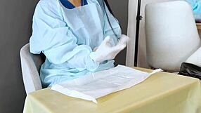 Medical fetish with latex gloves in hospital nurse play