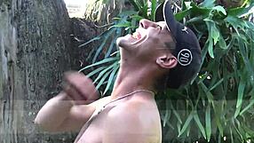 Randy Latino amateurs with tattoos fool around naked in a pool gay throating in a home video