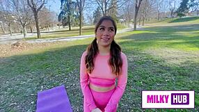 Yoga with prostitute who stimulates her pussy with my dick in doggystyle and bent over