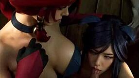 Uncensored cosplay of Miss Fortune and Ahri hentai animation