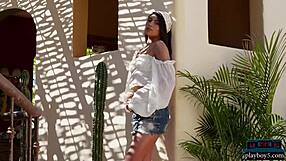 petite asian teen hannah le strips naked on relaxing ranch