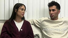 Near naked couple participate in sex therapy session, roleplay, and close up shot of pussy