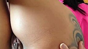 Brazilian babe talks dirty while showing pussy with anal plug