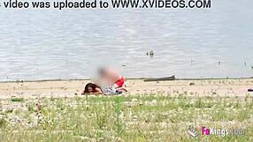 Ebony babe shows us how to get any guy next to the lake with cowgirl sex and boobs