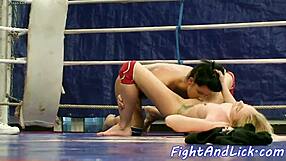 Glamour European babes wrestling hard and licking shaved pussies in steamy oral match