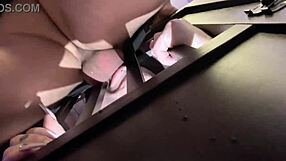 her caged throat gets fucked hard, squirting wet pussy with cum in mouth.