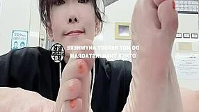 Sexy feet show off at the Asian office