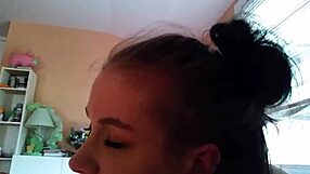 White pussy slut eagerly sucks big cock with passion.