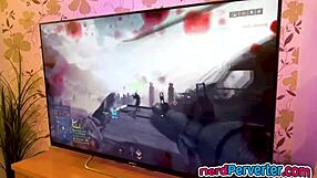 Blonde stunner teasing two nerds with bjs?