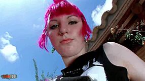 Look at This Pretty Redhead Stripping on the Terrace!