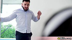 Sexy milf wife in white fishnets gets blowjob from husband