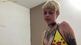 Stepsister's blonde babe flashes big natural tits craving domination fuck