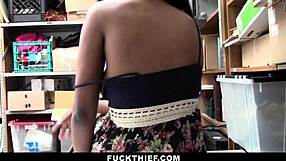 Black teen shoplifter gets bent over in garage for blowjob and doggystyle fucking by police officer