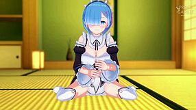 A romantic Re Zero hentai featuring a guided handjob by Rem.