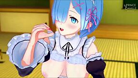 Loving Rem Guides Your Masturbation to Facial in Romantic Anime Setting