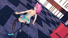 pink cat touhou animation with big tits