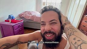 bearded man in a series of videos on red