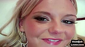 Blonde Babe Gives Closeup Handjob And Titjob With Dirty Talk