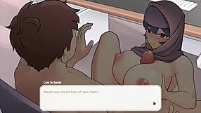 In this tsundere milf hentai episode, my muslim boss gives me a titjob under the desk