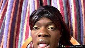 Long haired black trans woman enjoys oral