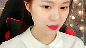 Innocent Korean Girl in White Shirt Livestreams on Webcam