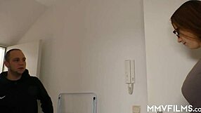 Skinny tattooed brunette gets her hairless pussy fucked by neighbor