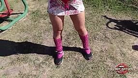 hot blonde melody antunes plays solo in park after sweaty workout