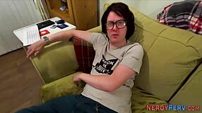 Amateur rides and sucks nerd's cock for facial!