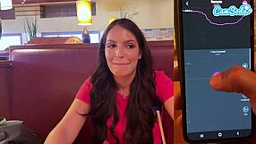 Cumming hard in public with interactive toy during lunch break orgasm