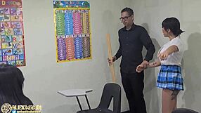 Three girls having fun as if they are in school and the principal ignores one of them