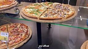 Hungry girl fucks for food in all positions!