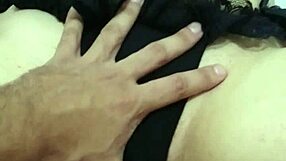 Boldly caressing the redhead's big ass and pink pussy during intense masturbation