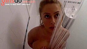 amazing blonde with huge boobs in the shower