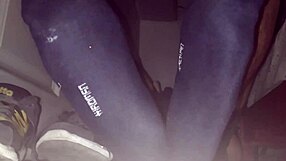Blue Sweaty Socks and Barefeet with Cumshot?