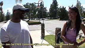 Black beauty Rhianna Ryan gets her throat fucked and pussy fingered by a stranger.