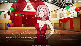 3D animated Naruto: kunoichi trainer Dinaki in a visual novel style.