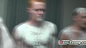 Watch muscled soldiers groping in showers before orgy!