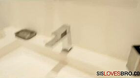 Petite step sis with small tits and big ass bends over for brother's cock in doggystyle while brushing teeth