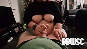 busty bbw surprises him with titty fuck and handjob until he cums on her huge tits