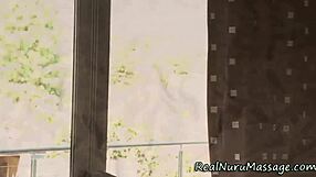 Stunning asian masseuse gives ebony babe a facial