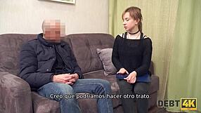 Debt4k debtor pays with tender mouth and shaved vagina?