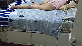 Stepsister has deep throat and then cums hard in this video.