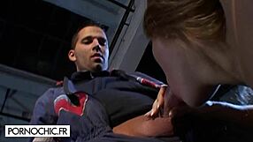 A surprise threesome with anal sex and a mechanic in lingerie and heels.