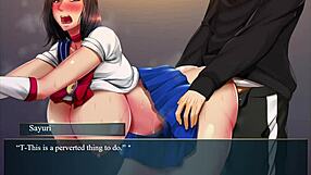 Playing a visual novel and fucking the mother of the girl in school uniform