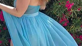 blonde milf teases with outdoor strip and bed play