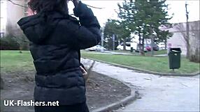 belindaukf flashing toys on the street, daring public brunette babe play